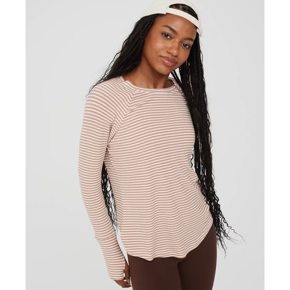 OFFLINE By Aerie Thumbs Up Ribbed Raglan Long Sleeve T-Shirt Beach Dune XS